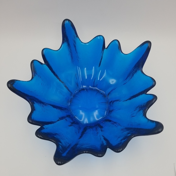 Vintage VIKING GLASS 10" Turquoise Designer Centerpiece Bowl by Wayne Husted USA - Picture 4 of 5
